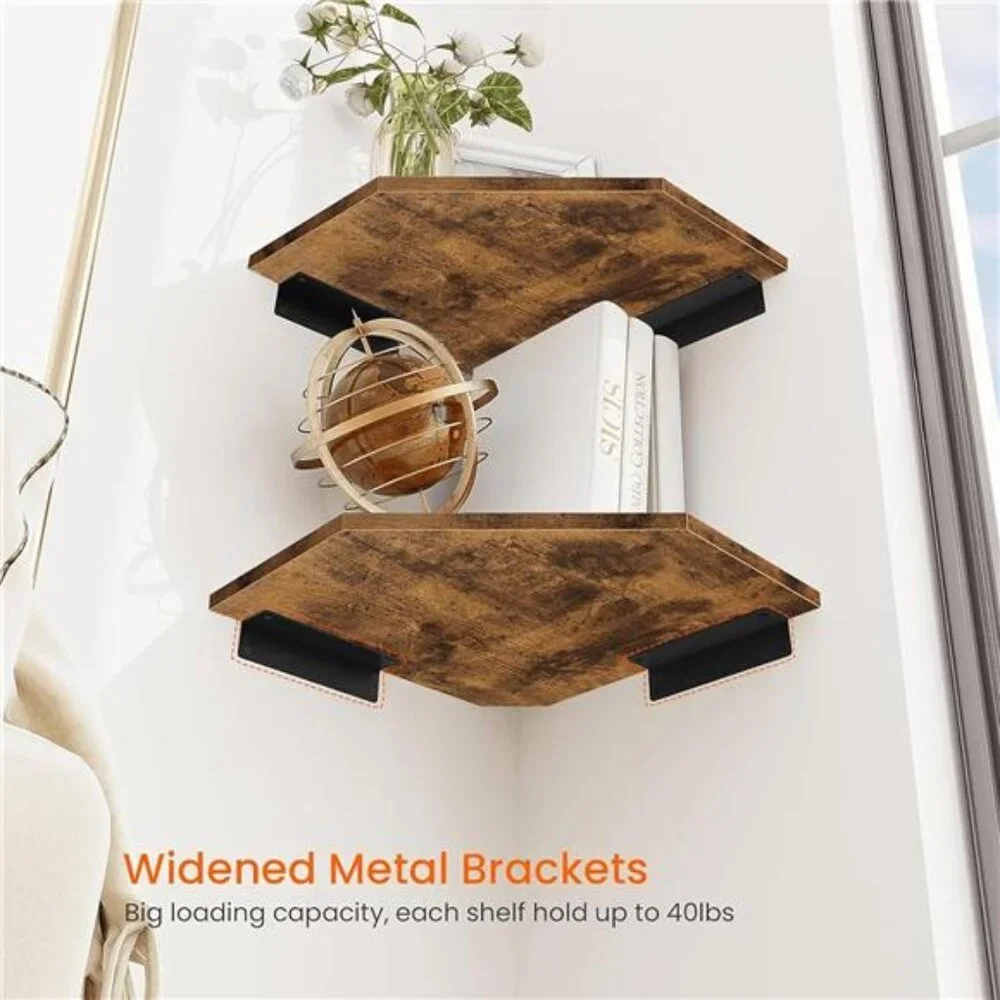 Corner Shelf Wall Mount,Set of 4Floating Corner Shelves with Cord Hole for Cable